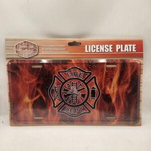 Country Side Products Fire Dept License Plate Metal Flame Maltese Cross Red